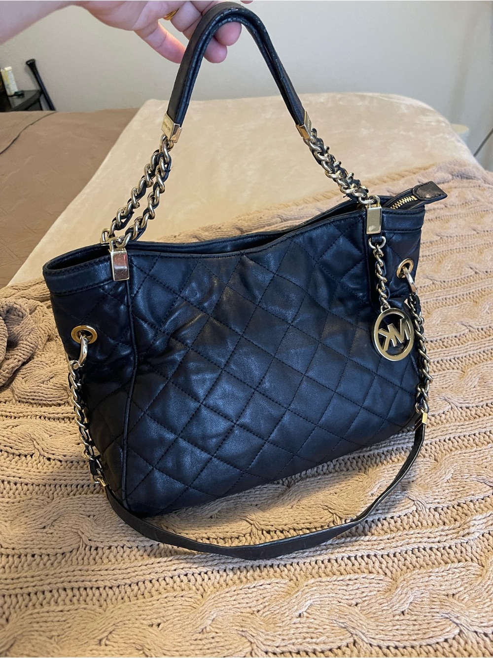 Michael Kors Quilted Black Shoulder Bag with Gold Hardware